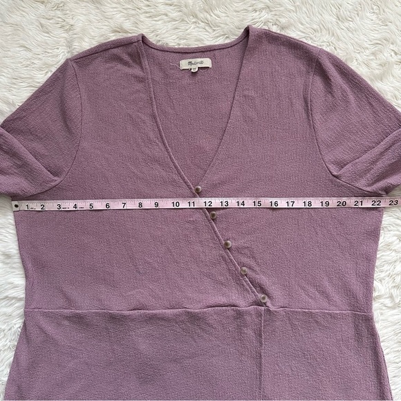 Madewell Dress Cross-Front Button Short Sleeve Mini Textured Purple 2X - Picture 10 of 12
